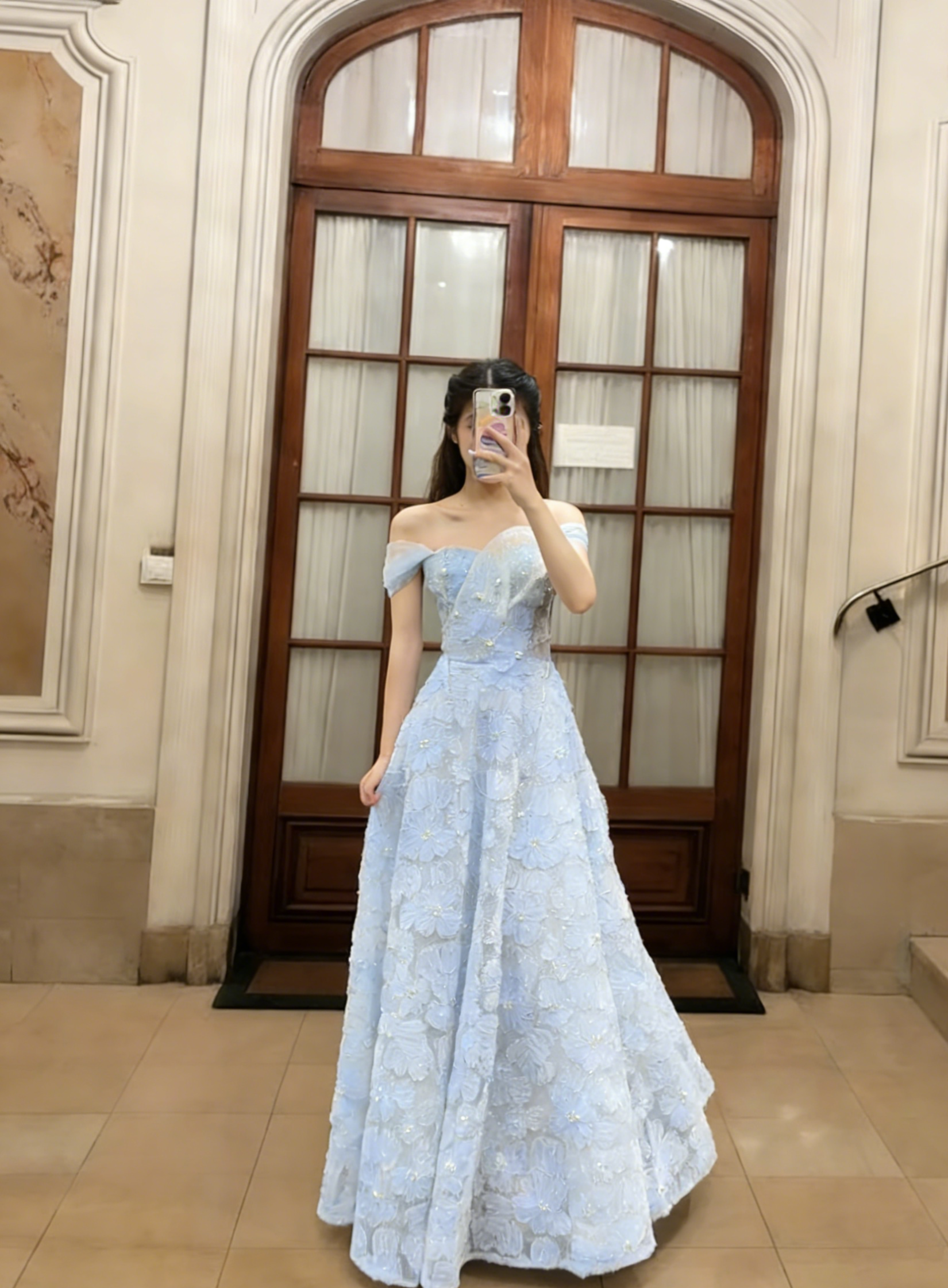 Sweet A Line Off The Shoulder Satin Lace Long Prom Dress, Evening Dress