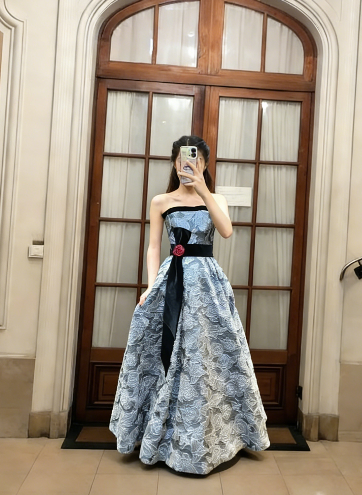 Chic A Line Straples Satin Lace Long Prom Dress, Evening Dress