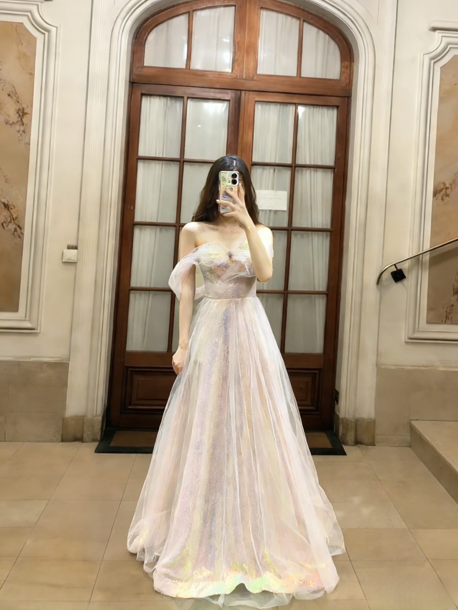 Pretty A Line Off The Shoulder Tulle Long Prom Dress, Evening Dress