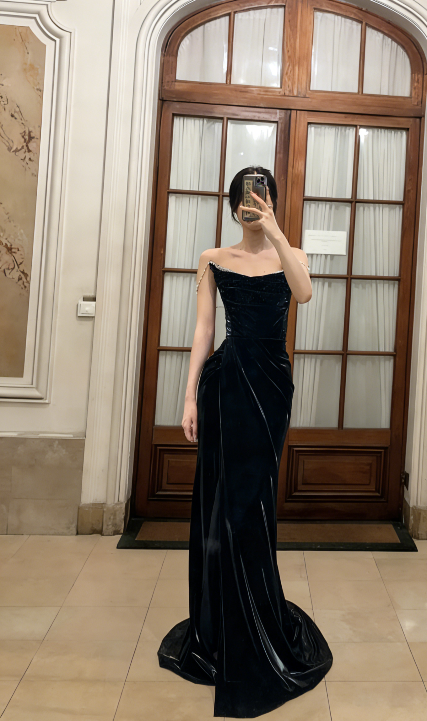 Noble Mermaid Black Spaghetti Straps Black Satin Long Prom Dress, Evening Dress