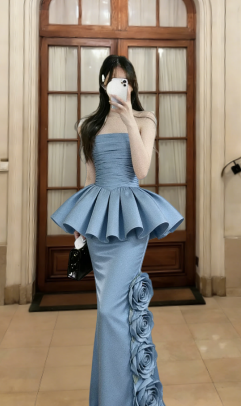 Gorgeous Mermaid Strapless Satin Long Prom Dress, Evening Dress