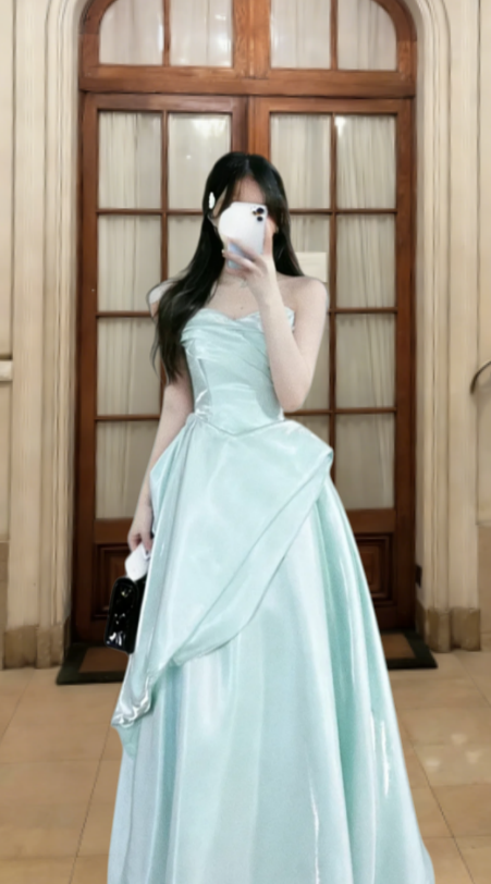 Pretty A Line Strapless Satin Long Prom Dress, Evening Dress