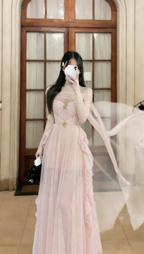 Chic A Line Strapless Tulle Long Prom Dress, Evening Dress