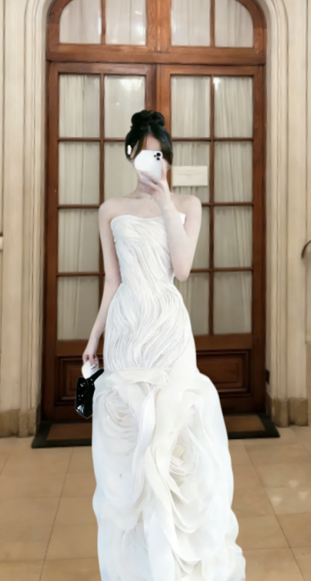 Chic Mermaid Strapless Chiffon Long Prom Dress, Evening Dress