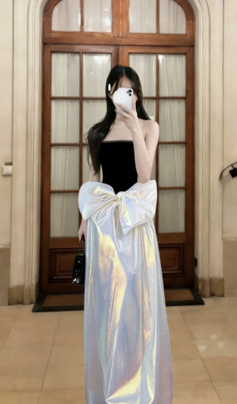 Princess A Line Strapless Satin Long Prom Dress, Evening Dress