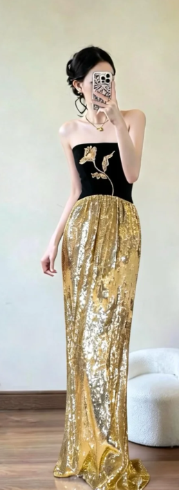 Gorgeous Mermaid Strapless Satin Long Prom Dress, Evening Dress