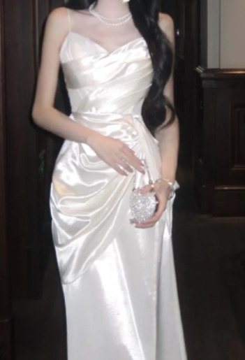 Simple Style Mermaid Spaghetti Straps Satin Long Prom Dress, Evening Dress