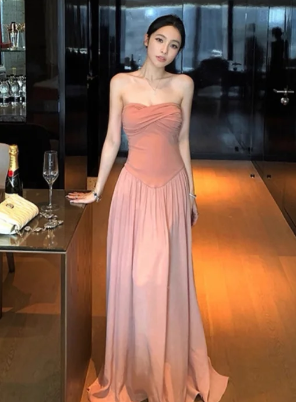 Pretty A Line Strapless Satin Long Prom Dress, Evening Dress