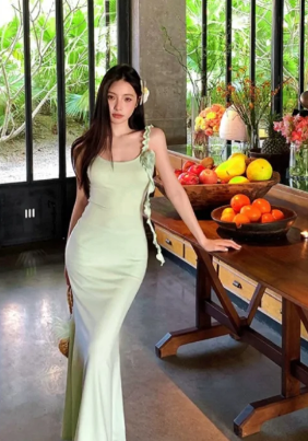 Formal Mermaid Spaghetti Straps Satin Long Prom Dress, Evening Dress