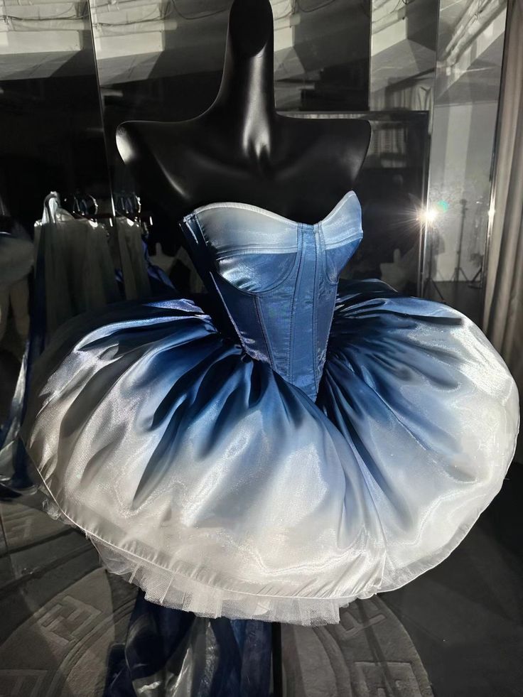 Simple Ball Gown Strapless Ombre Blue Homecoming Dress Birthday Outfits