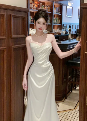 Pretty Mermaid Spaghetti Straps Satin Long Prom Dress, Evening Dress