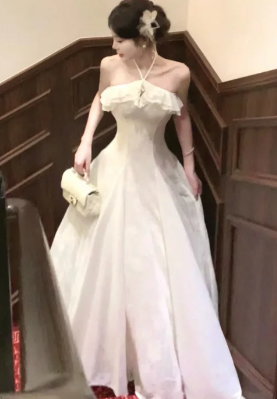 Princess Halter A Line Satin Long Prom Dress, Evening Dress
