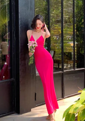Chic Mermaid Spaghetti Straps Satin Long Prom Dress, Evening Dress