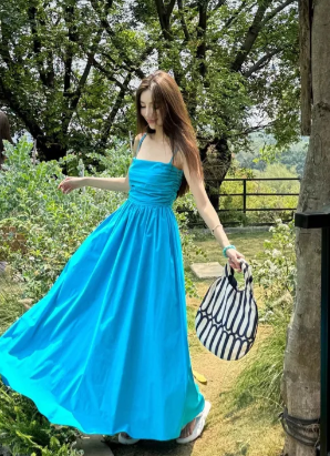 Simple A Line Spaghetti Straps Blue Satin Long Prom Dress, Evening Dress