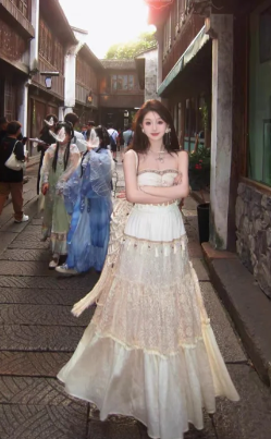 Vintage A Line Strapless Satin Chiffon Long Prom Dress, Evening Dress
