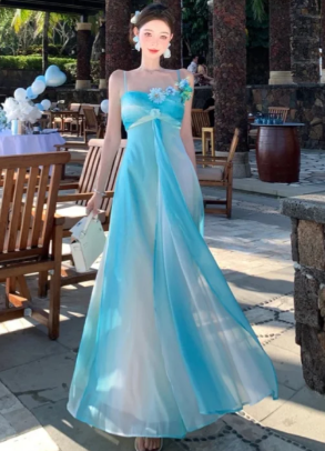 Vintage A Line Spaghetti Straps Chiffon Long Prom Dress, Evening Dress
