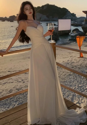 Classy A Line Spaghetti Straps Chiffon Long Prom Dress, Evening Dress