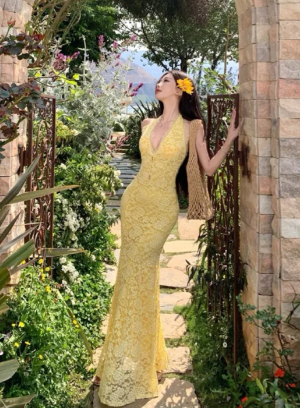 Charming Mermaid Halter Lace Long Prom Dress, Evening Dress