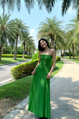 Charming A Line Green Strapless Satin Long Prom Dress, Evening Dress