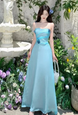 Pretty A Line Spaghetti Straps Satin Tulle Long Prom Dress, Evening Dress