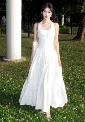 Pretty A Line Halter Satin Long Prom Dress, Evening Dress