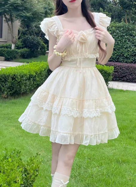 French sweet princess cake dress, slimming and flattering short dress