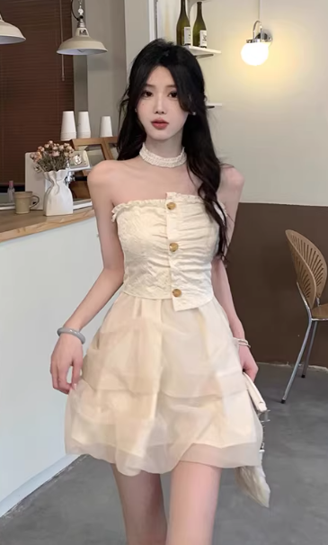 French-style sexy strapless high-end short dress