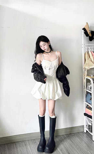 French style white halter-neck tulip short dress