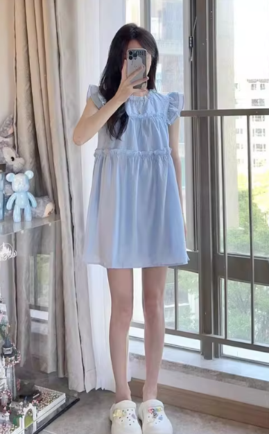 French sweet short sleeve babydoll dress, slimming and elegant short dress