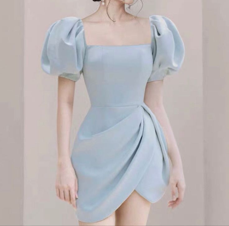 Elegant A Line Square Neckline Blue Satin Homecoming Dress Birthday Outfits