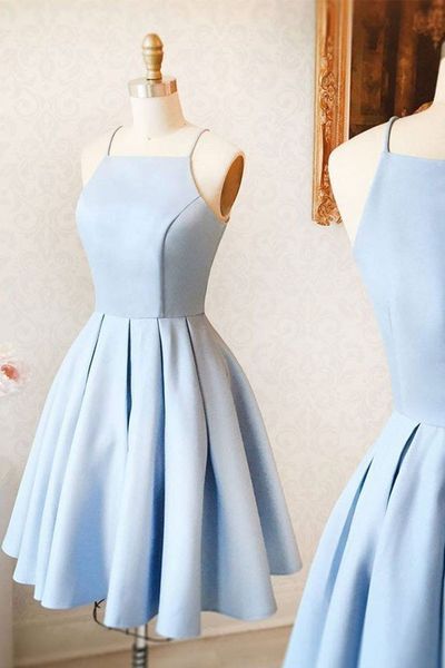 Satin Light blue Simple Short Mini Homecoming dress For Teens Birthday Outfits