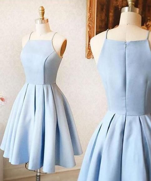 Satin Light blue Simple Short Mini Homecoming dress For Teens Birthday Outfits