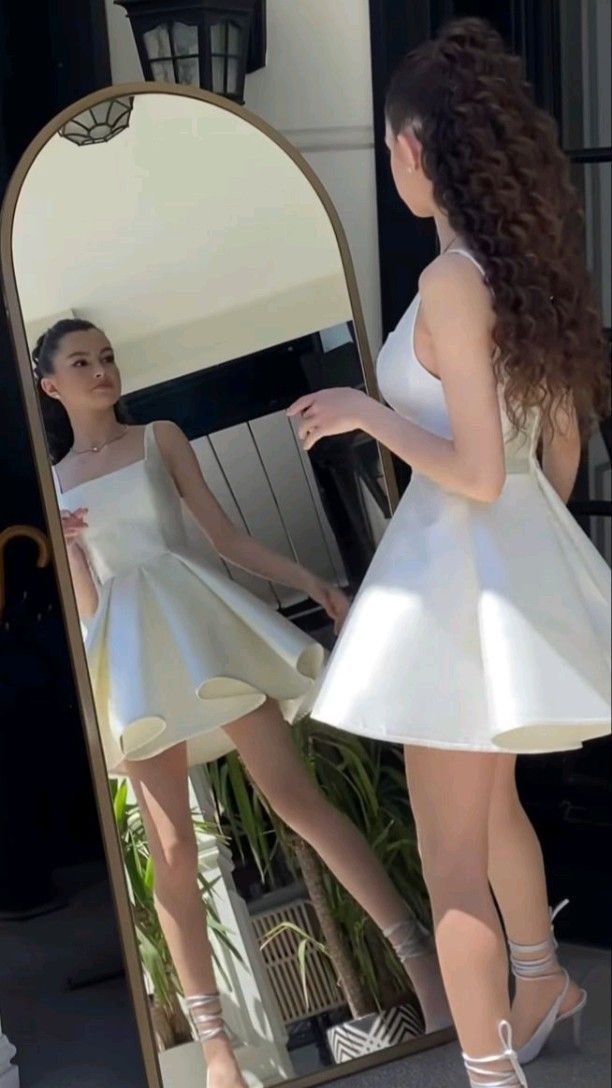 Sexy A Line Straps Ivory Satin Short Homecoming Dress Birthday Outfits