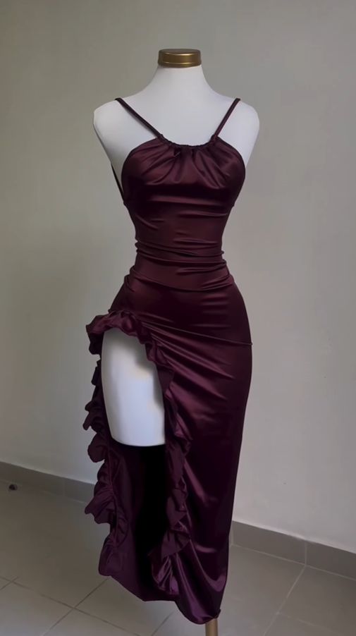 Vintage Mermaid Spaghetti Straps Custom Silk Satin Blue Long Prom Dresses