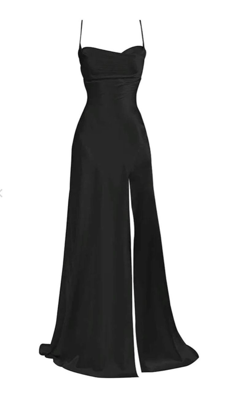 Vintage Mermaid Spaghetti Straps Custom Black Slit Long Prom Dresses
