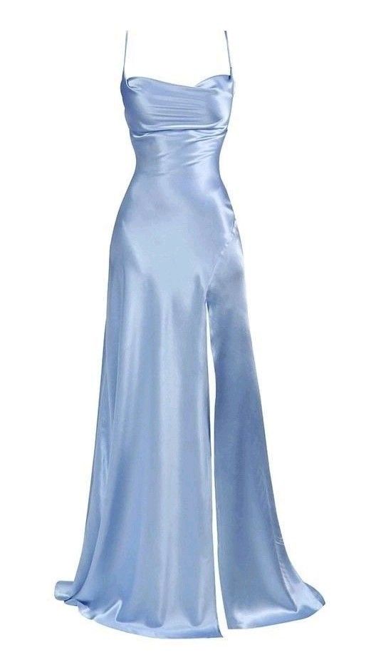 Vintage Mermaid Spaghetti Straps Custom Light Sky Blue Slit Long Prom Dresses