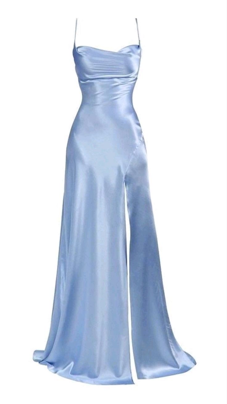 Vintage Mermaid Spaghetti Straps Custom Light Sky Blue Slit Long Prom Dresses