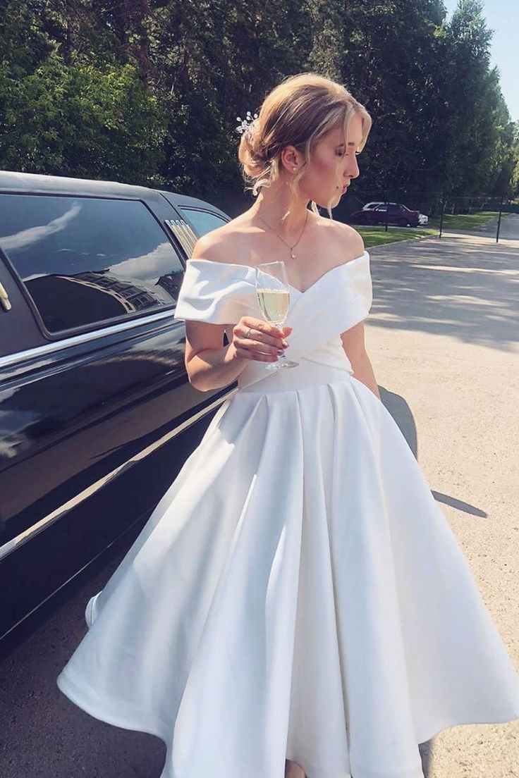 Vintage Off-shoulder Tea-Length Prom Dresses