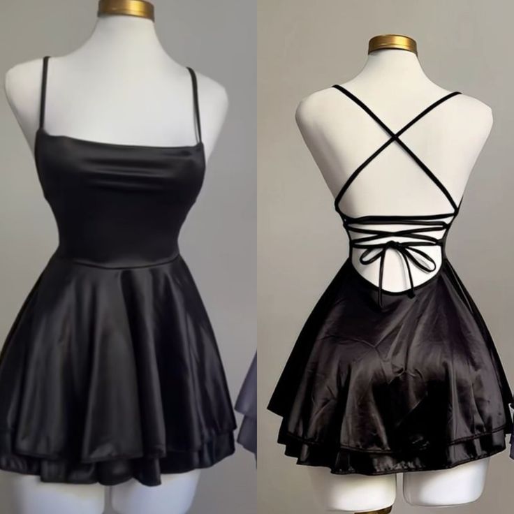 A Line Spaghetti Straps Backless Homecoming Dresses Black Birthday Outfits