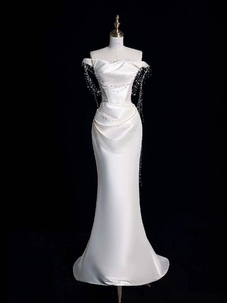 Fairytale Mermaid Wedding Dresses White Off The Shoulder Satin Wedding Dress