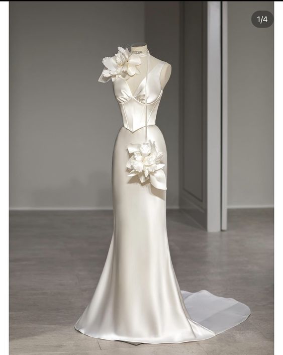 Vintage Mermaid Straps Long Satin Wedding Dresses