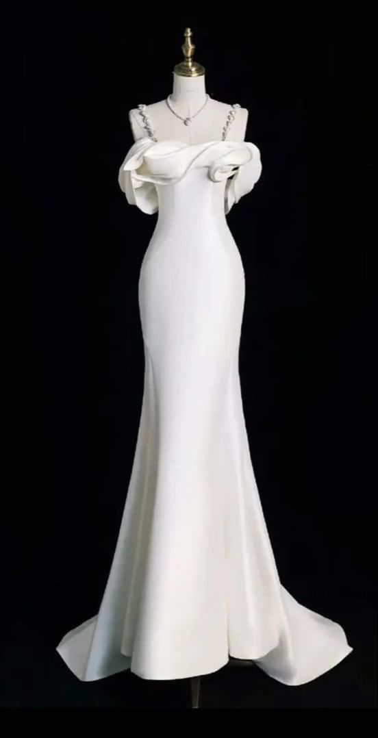 Vintage Mermaid Straps Sleeveless Long Satin Wedding Dresses