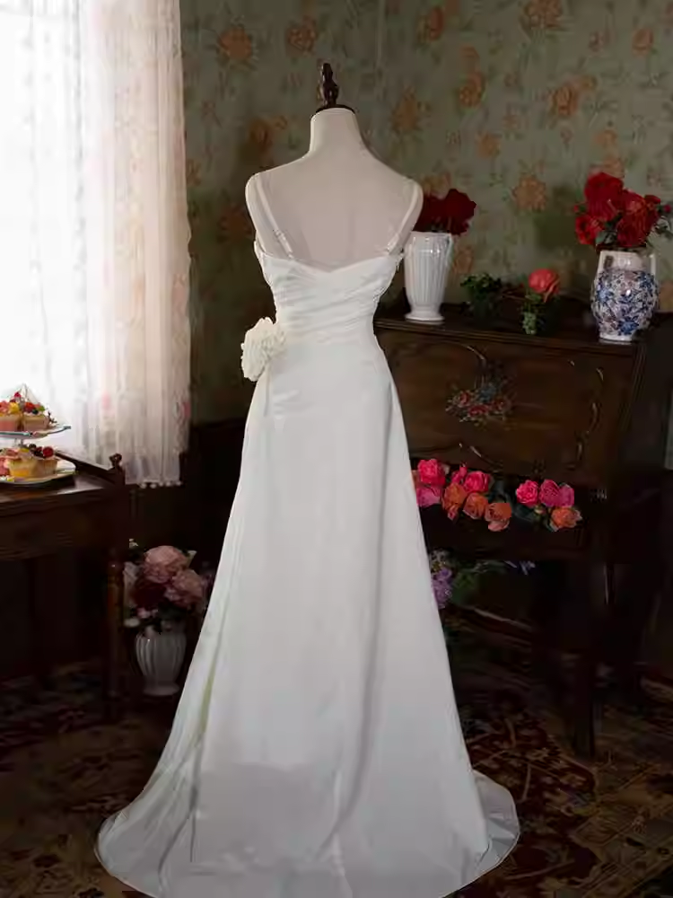 Vintage Mermaid Straps White Long Wedding Dresses C79