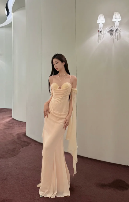 Pretty Mermaid Spaghetti Straps Chiffon Long Prom Dress, Evening Dress