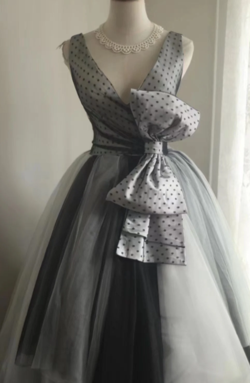 Princess A Line V Neck Satin Tulle Long Prom Dress, Evening Dress
