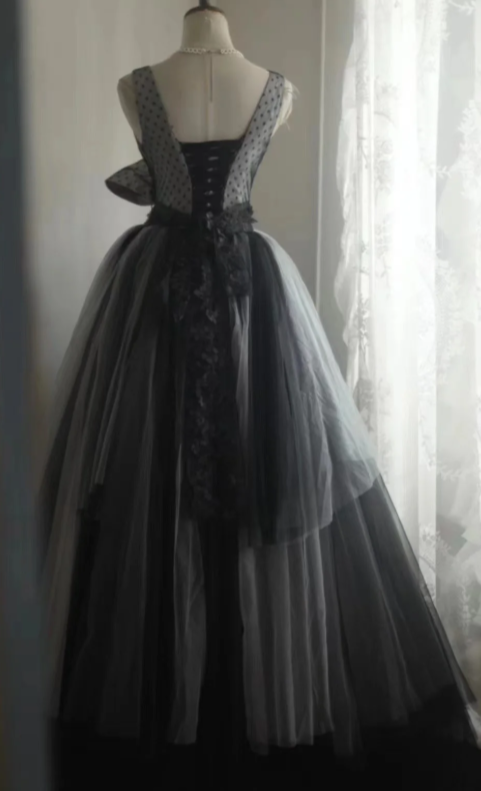 Princess A Line V Neck Satin Tulle Long Prom Dress, Evening Dress