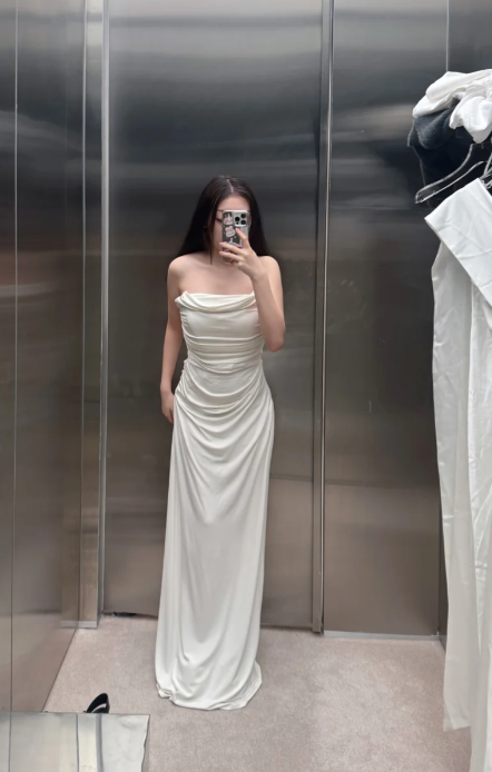 Elegant Mermaid Strapless Satin Long Prom Dress, Evening Dress