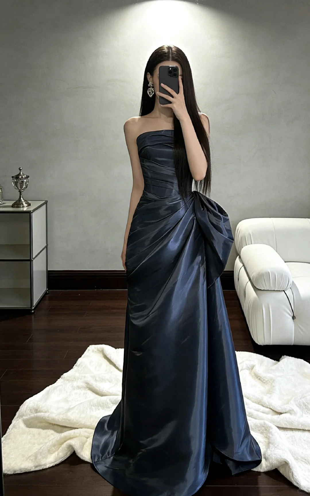 Elegant A Line Strapless Pleated Satin Long Prom Dress, Evening Dress