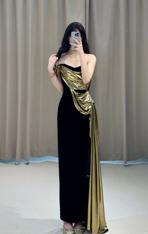 Chic Mermaid Strapless Satin Long Prom Dress, Evening Dress