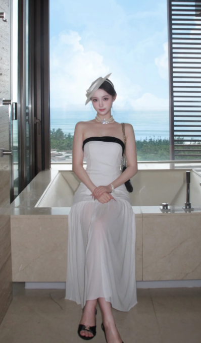 Elegant Mermaid Strapless Satin Chiffon Long Prom Dress, Evening Dress